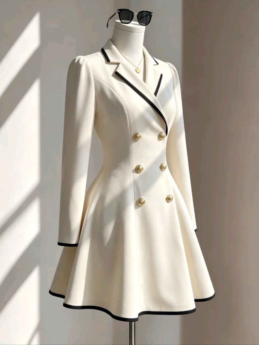 Fine & Folde Long Sleeve Color Block Business Formal Lapel Double-Breasted Gold